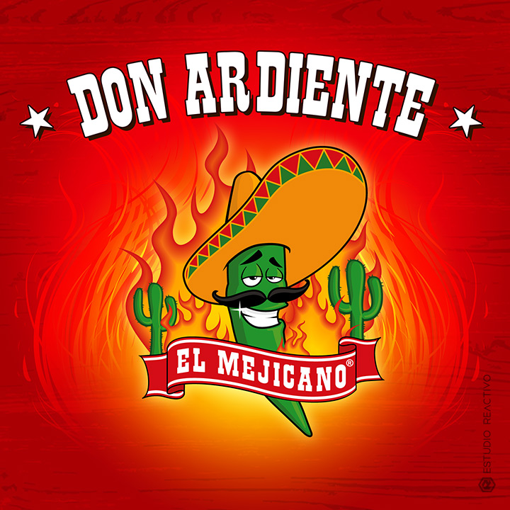 Caricatura de Don Ardiente para Salsa picante "El Mejicano"